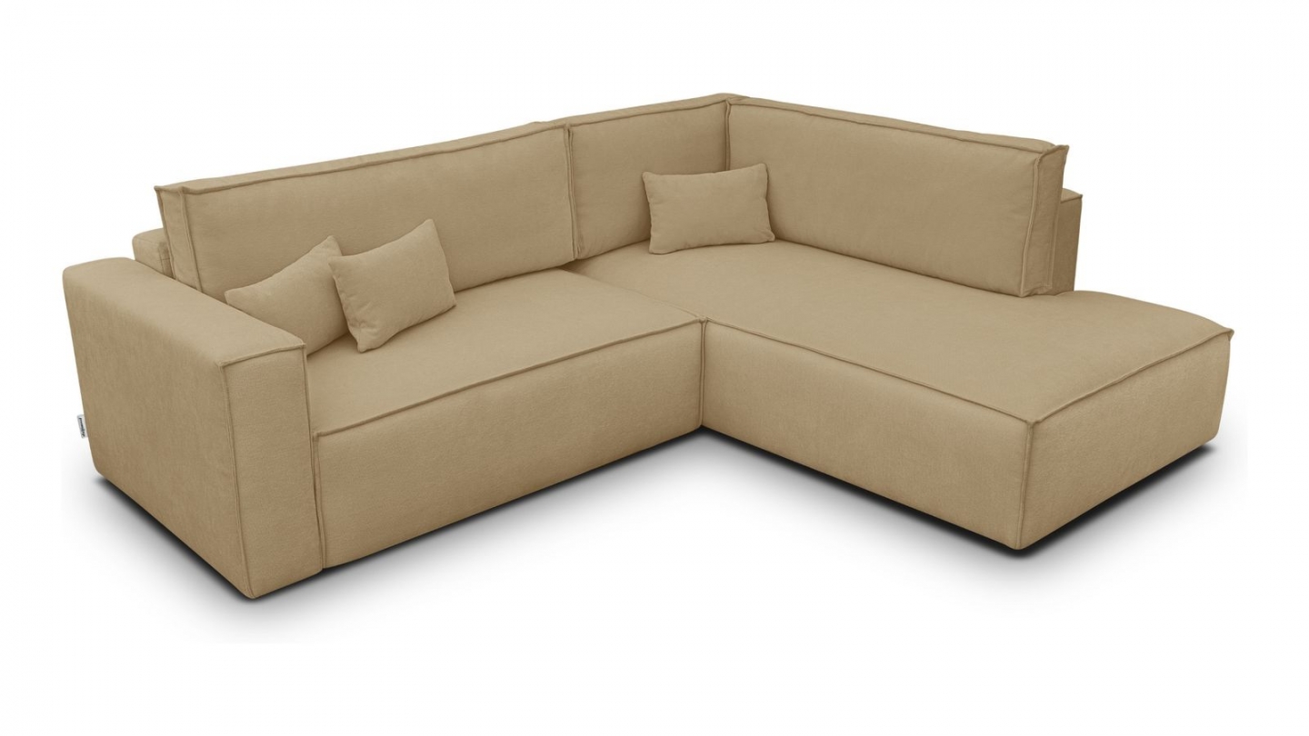 Canapé d'angle ouvert à droite convertible 3 places en tissu chenille miel - Emma Canapé d'angle ouvert à droite convertible 3 places en tissu chenille miel - Emma