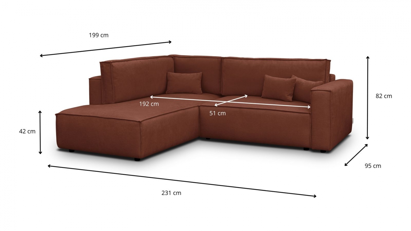 Canapé d'angle ouvert à gauche convertible 3 places en tissu chenille rouille foncé - Emma