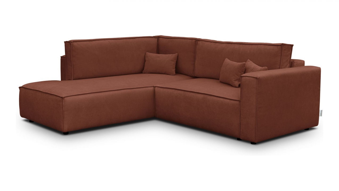 Canapé d'angle ouvert à gauche convertible 3 places en tissu chenille rouille foncé - Emma