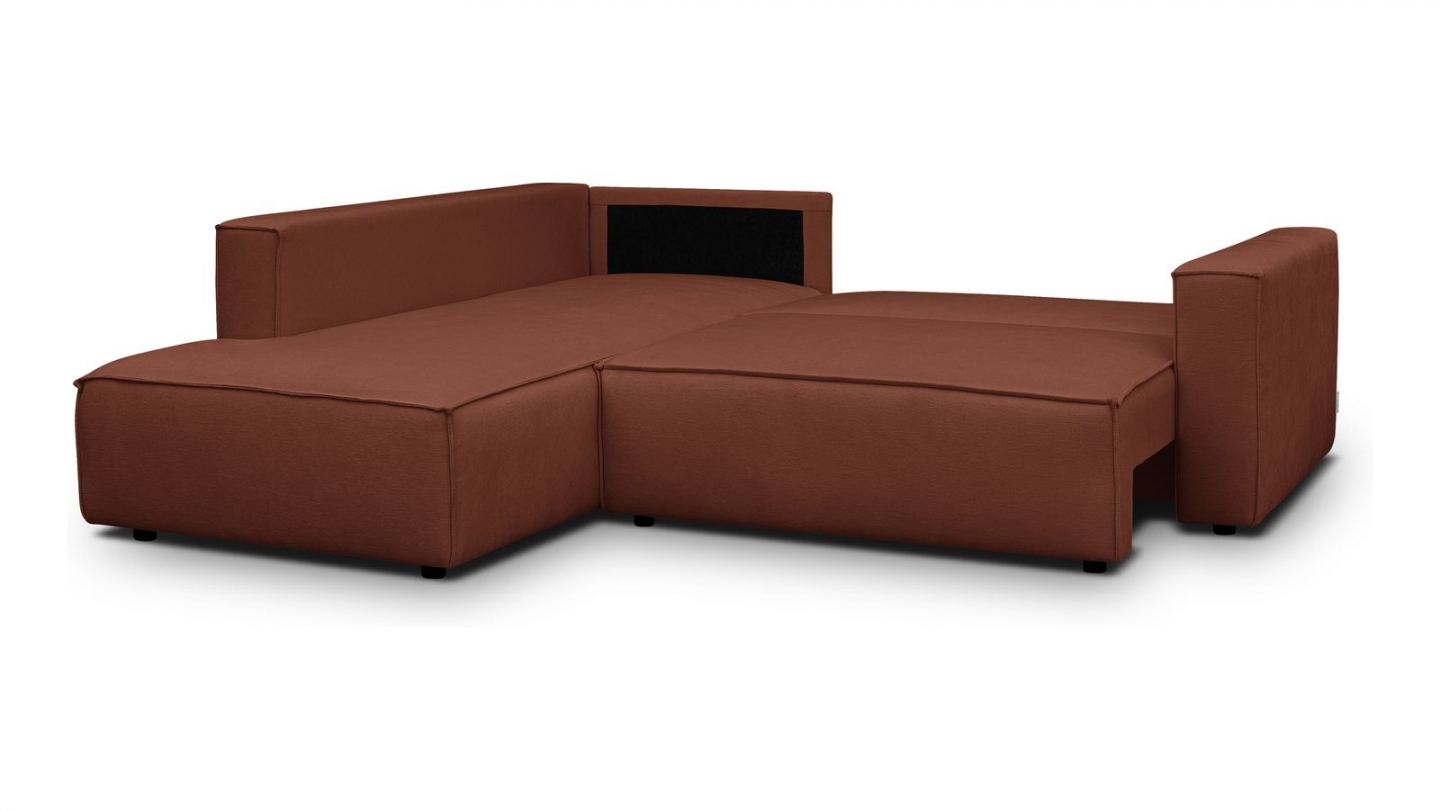 Canapé d'angle ouvert à gauche convertible 3 places en tissu chenille rouille foncé - Emma