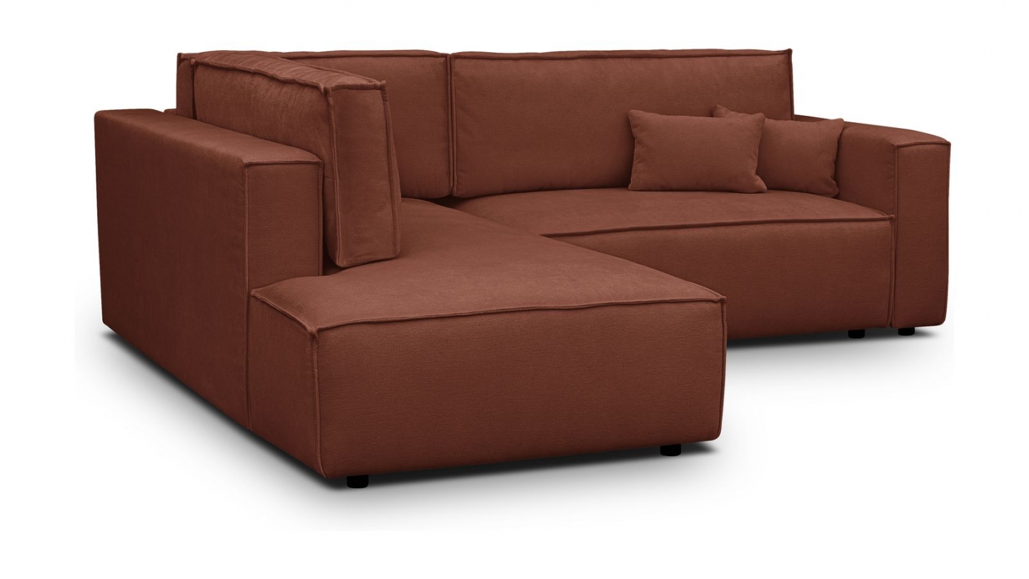 Canapé d'angle ouvert à gauche convertible 3 places en tissu chenille rouille foncé - Emma
