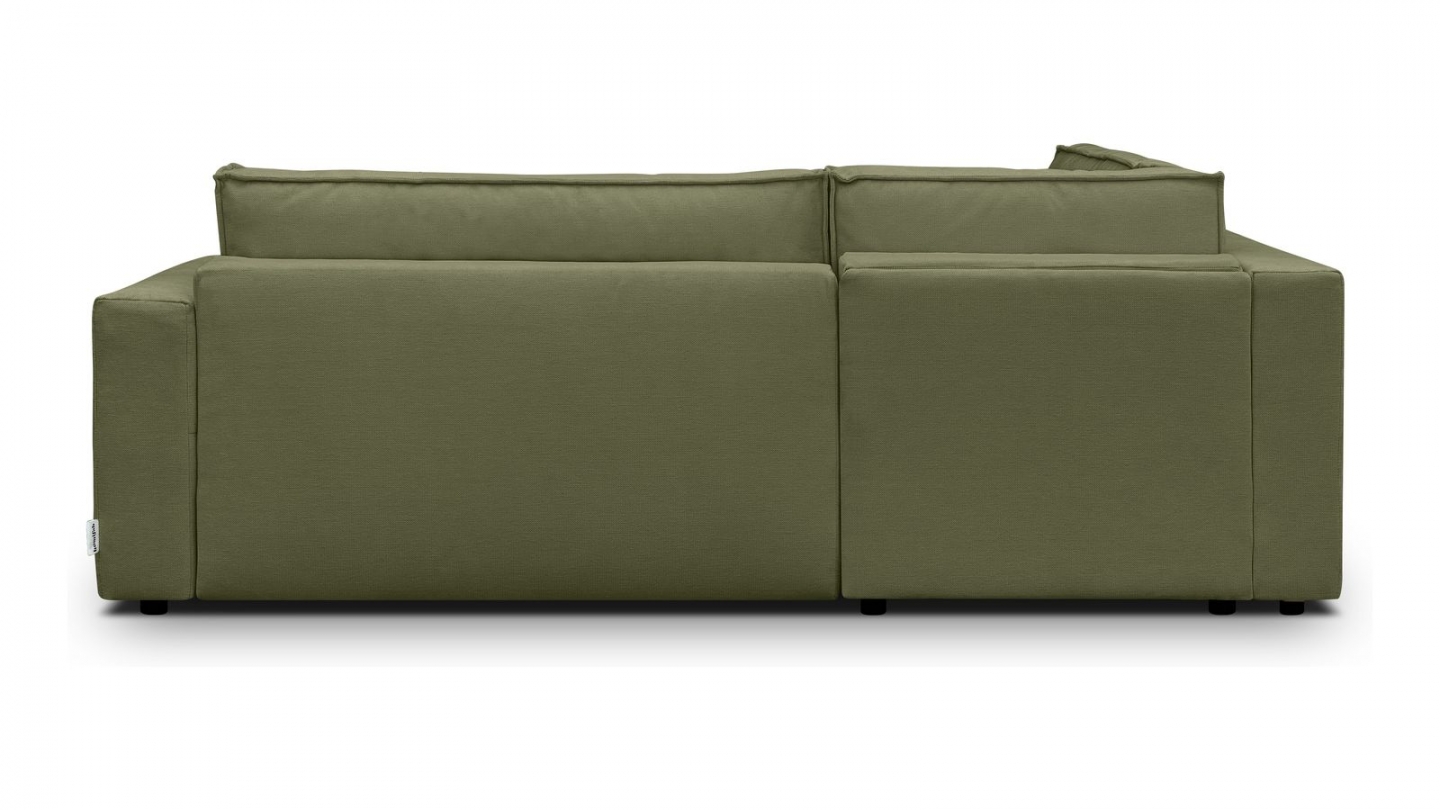 Canapé d'angle ouvert à gauche convertible 3 places en tissu chenille vert olive - Emma