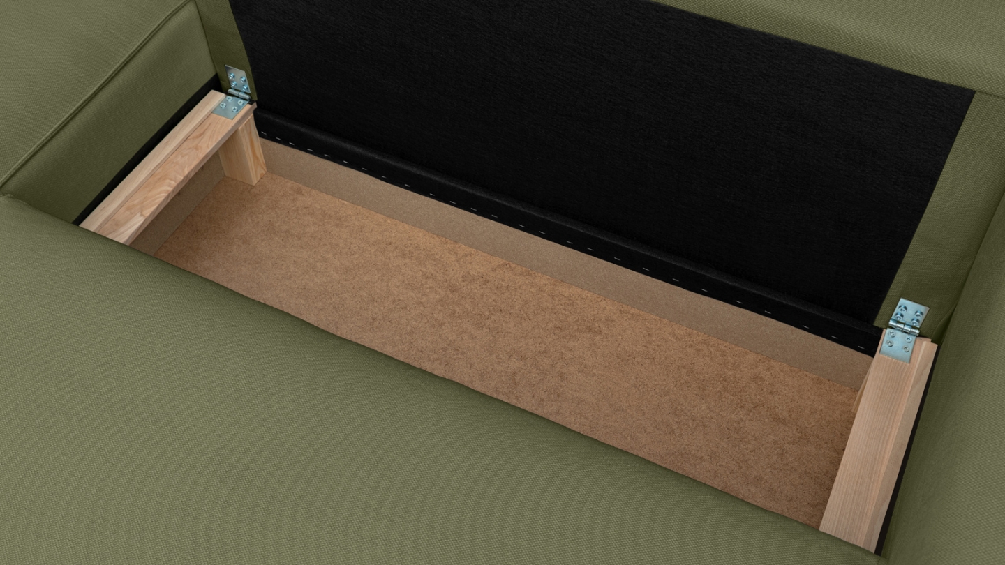 Canapé d'angle ouvert à gauche convertible 3 places en tissu chenille vert olive - Emma