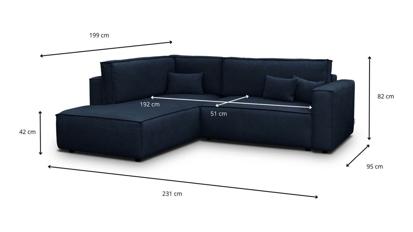 Canapé d'angle ouvert à gauche convertible 3 places en tissu chenille bleu foncé - Emma