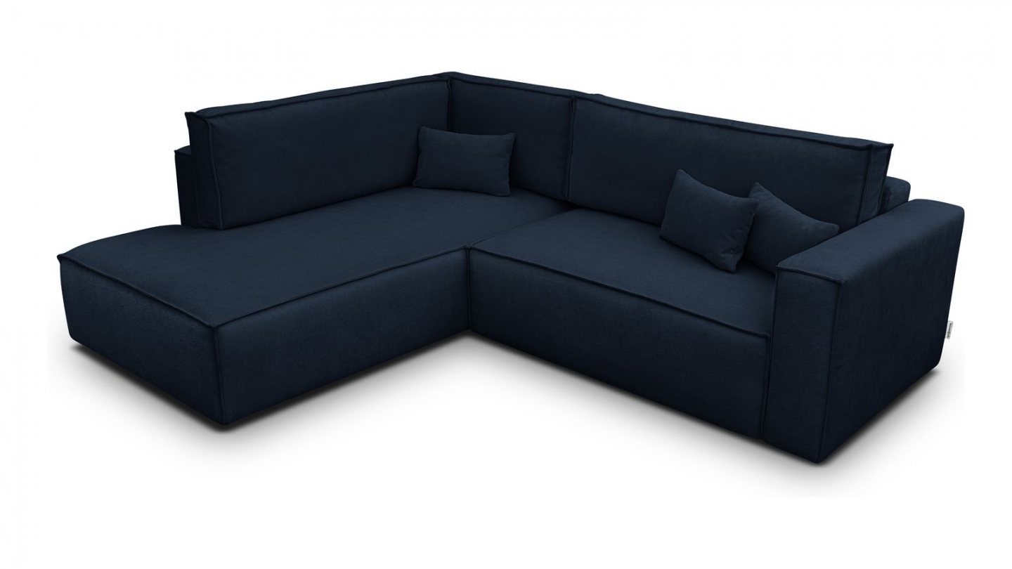 Canapé d'angle ouvert à gauche convertible 3 places en tissu chenille bleu foncé - Emma