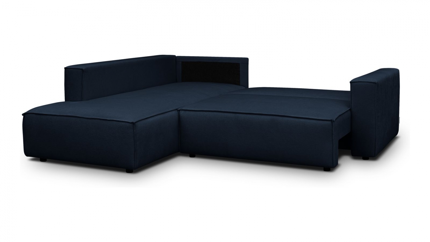Canapé d'angle ouvert à gauche convertible 3 places en tissu chenille bleu foncé - Emma