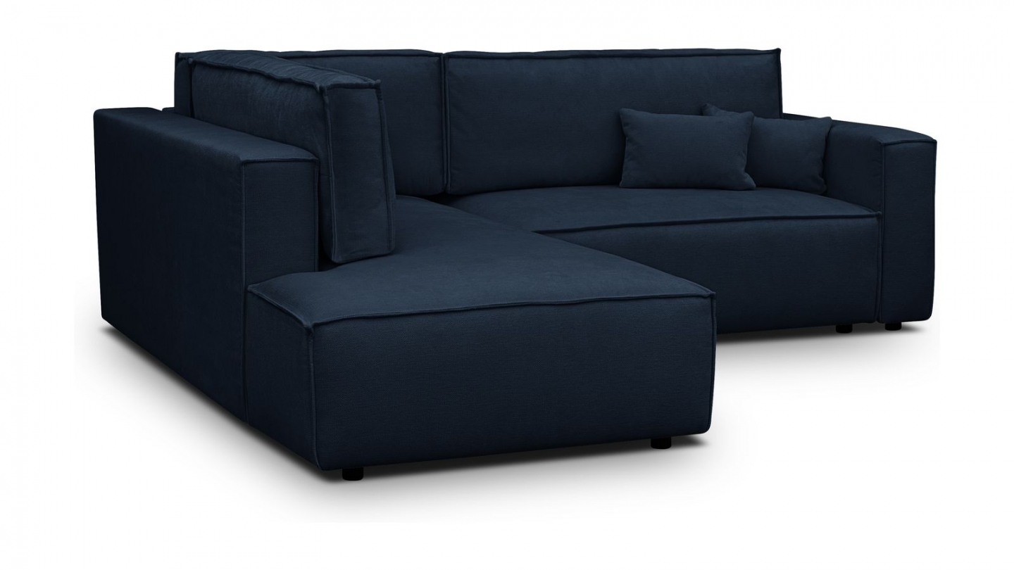 Canapé d'angle ouvert à gauche convertible 3 places en tissu chenille bleu foncé - Emma