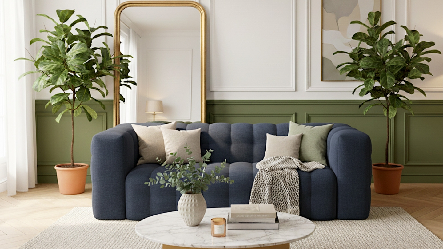 Canapé 3 places en tissu chenille bleu foncé - Cester Canapé 3 places en tissu chenille bleu foncé - Cester