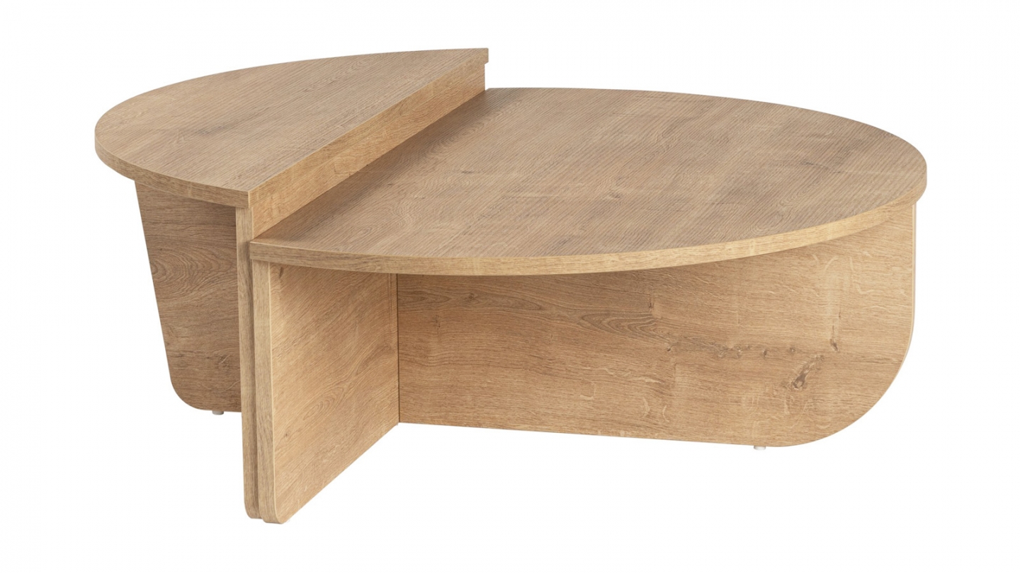 Table basse modulable ronde effet Chêne Ø90 cm - Selma Table basse modulable ronde effet Chêne Ø90 cm - Selma