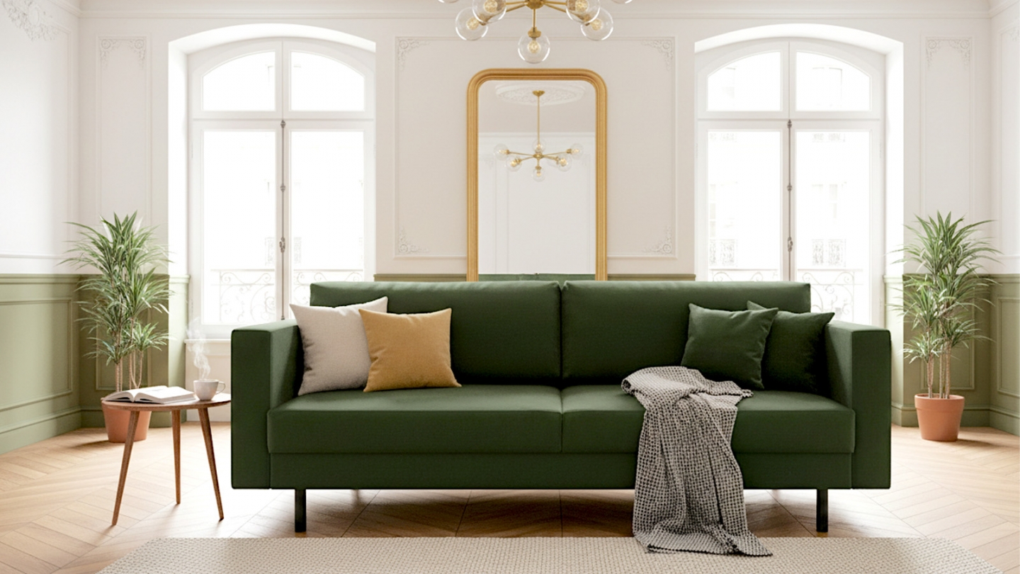 Canapé 3 places vintage en velours vert forêt - Pia Canapé 3 places vintage en velours vert forêt - Pia