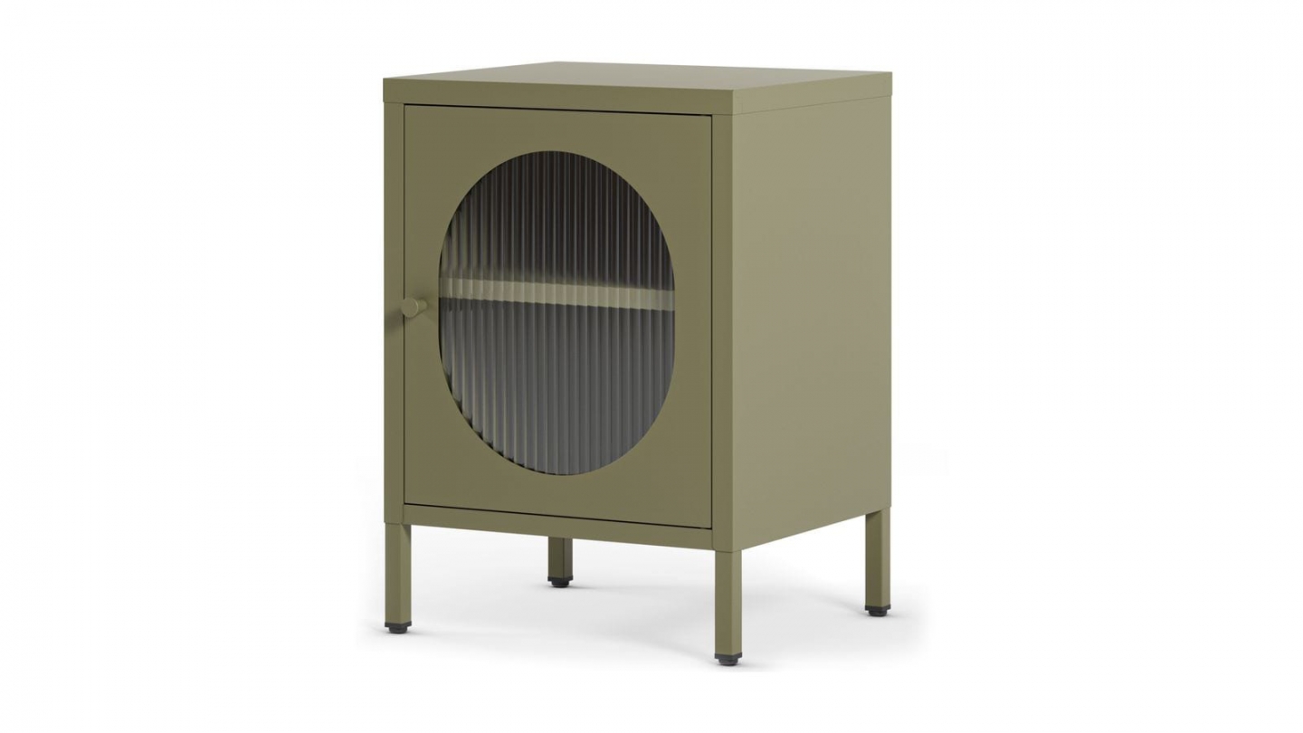 Table de chevet 1 porte en métal vert 40 cm - Ysia