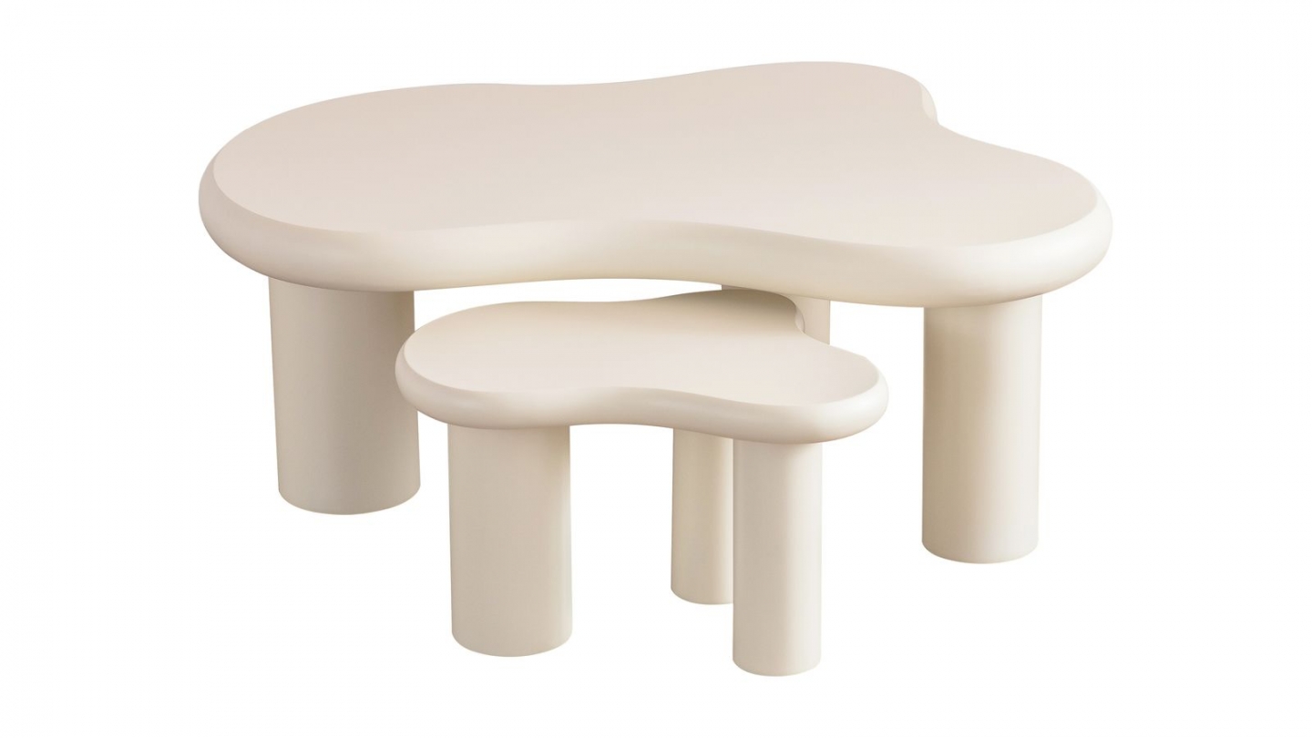 Lot de 2 tables basses organiques gigognes beige - Wave Lot de 2 tables basses organiques gigognes beige - Wave
