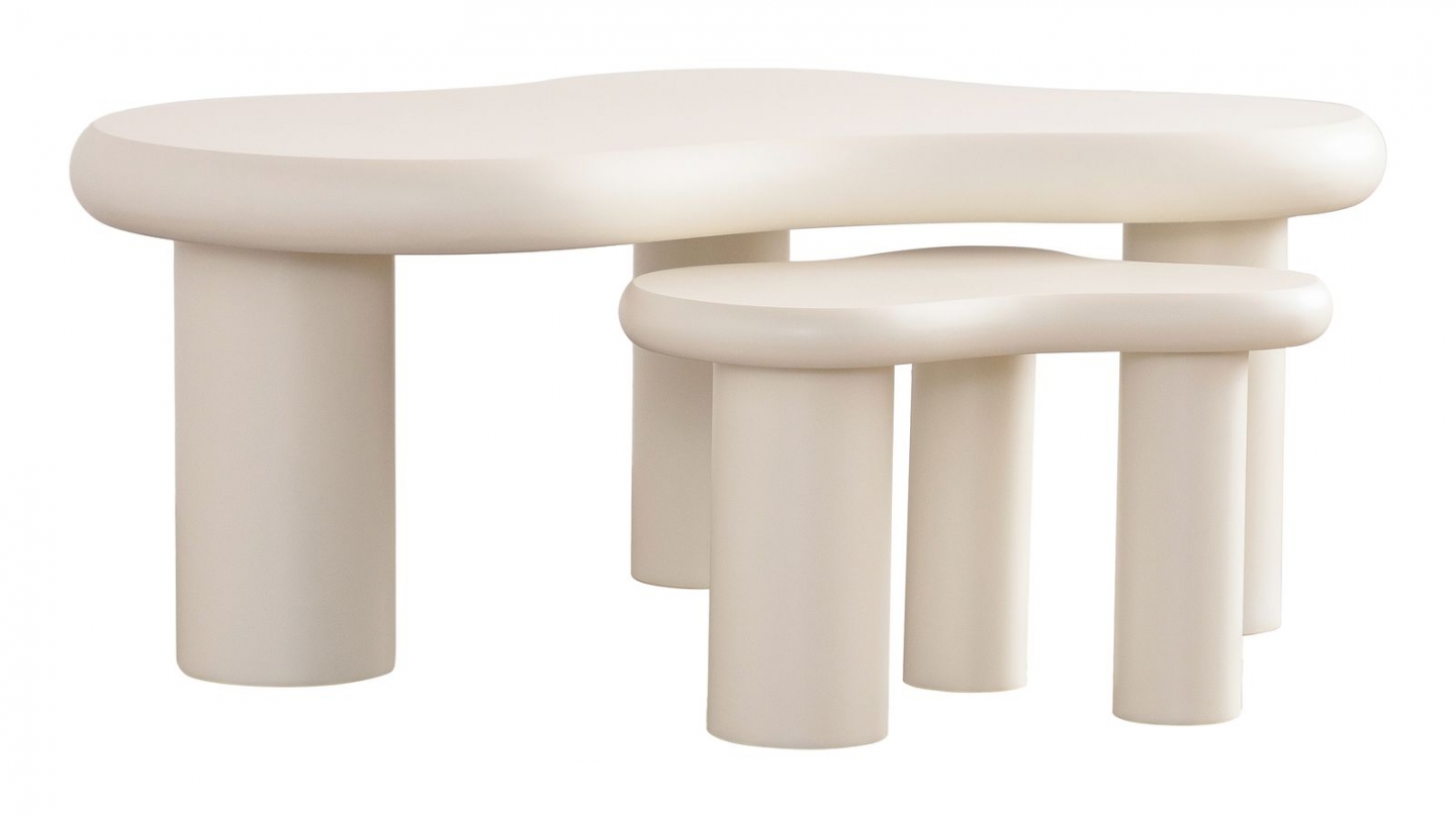Lot de 2 tables basses organiques gigognes beige - Wave Lot de 2 tables basses organiques gigognes beige - Wave