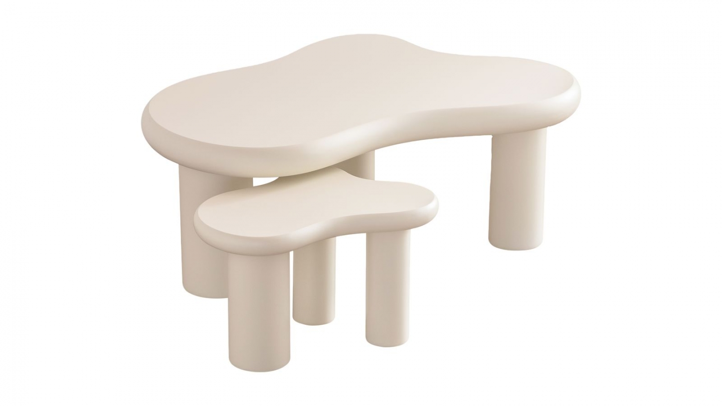 Lot de 2 tables basses organiques gigognes beige - Wave Lot de 2 tables basses organiques gigognes beige - Wave