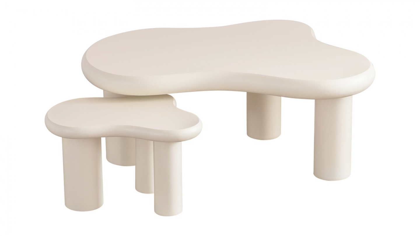 Lot de 2 tables basses organiques gigognes beige - Wave Lot de 2 tables basses organiques gigognes beige - Wave