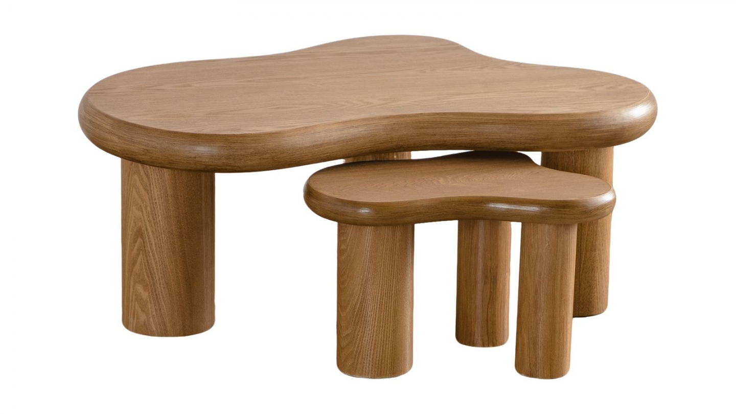 Lot de 2 tables basses organiques gigognes en bois - Wave