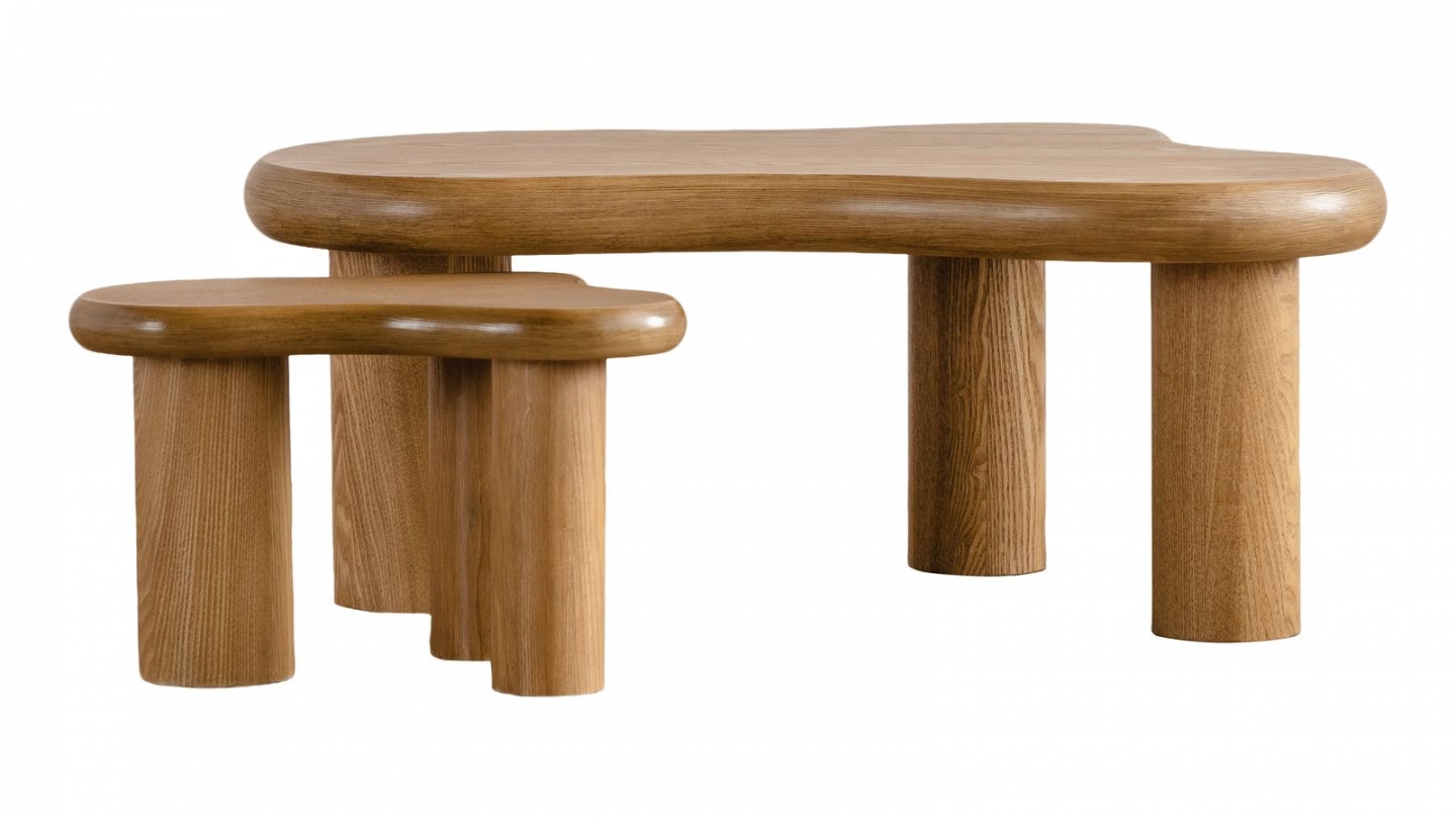 Lot de 2 tables basses organiques gigognes en bois - Wave