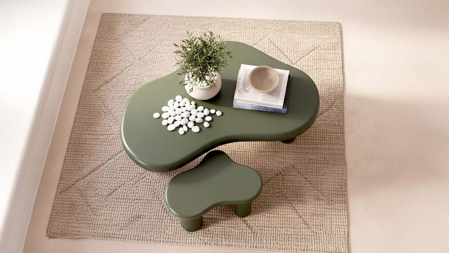 Lot de 2 tables basses organiques gigognes vert mat - Wave