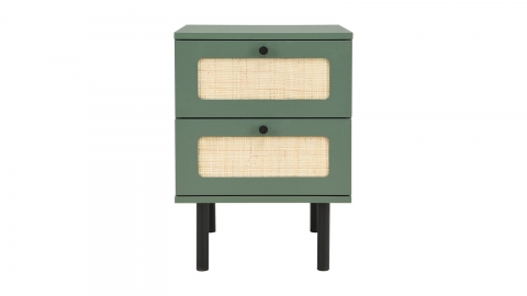 Table de chevet 2 tiroirs bicolore vert / cannage L40xP40xH55 cm - Luma