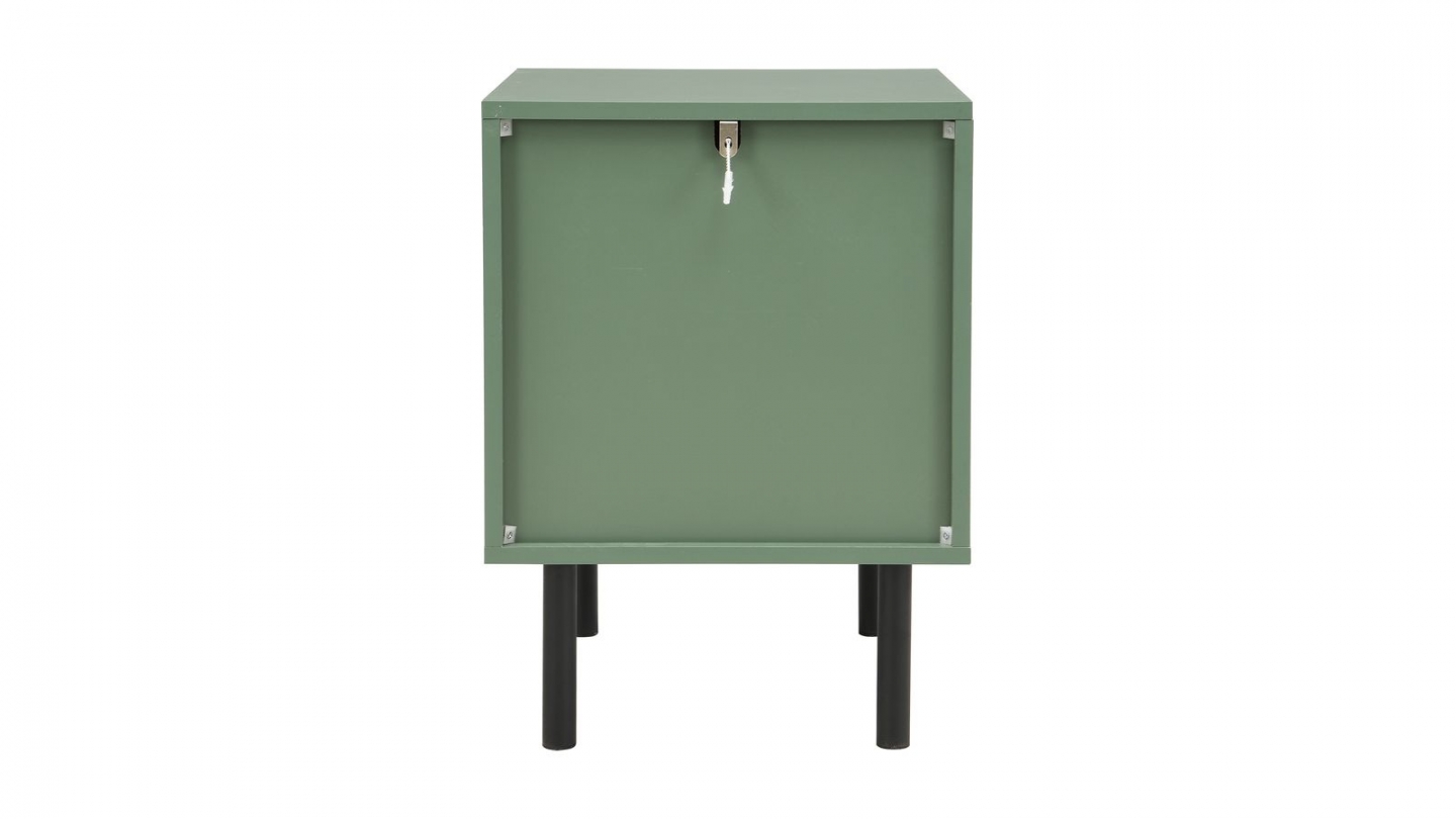 Table de chevet 2 tiroirs bicolore vert / cannage L40xP40xH55 cm - Luma