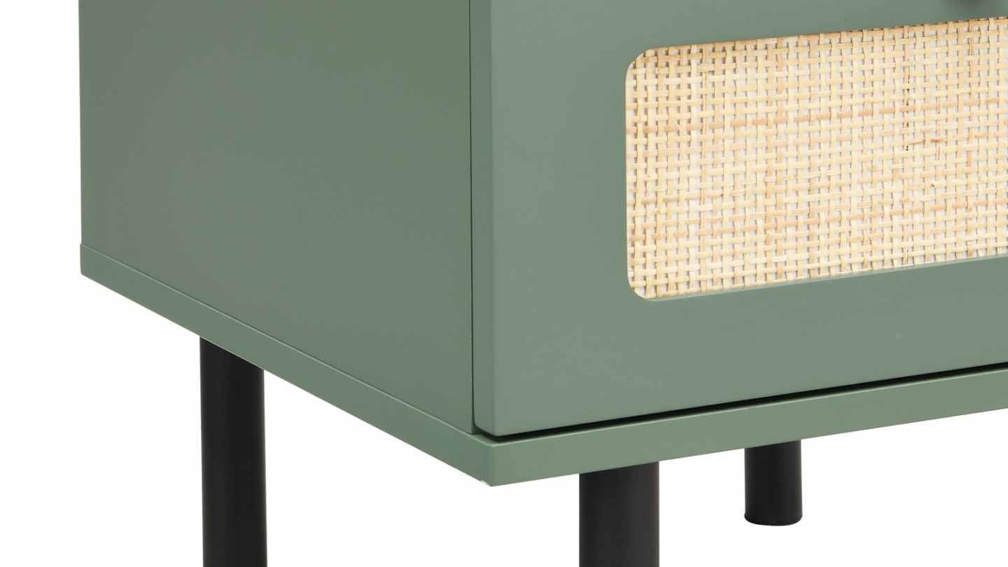 Table de chevet 2 tiroirs bicolore vert / cannage L40xP40xH55 cm - Luma