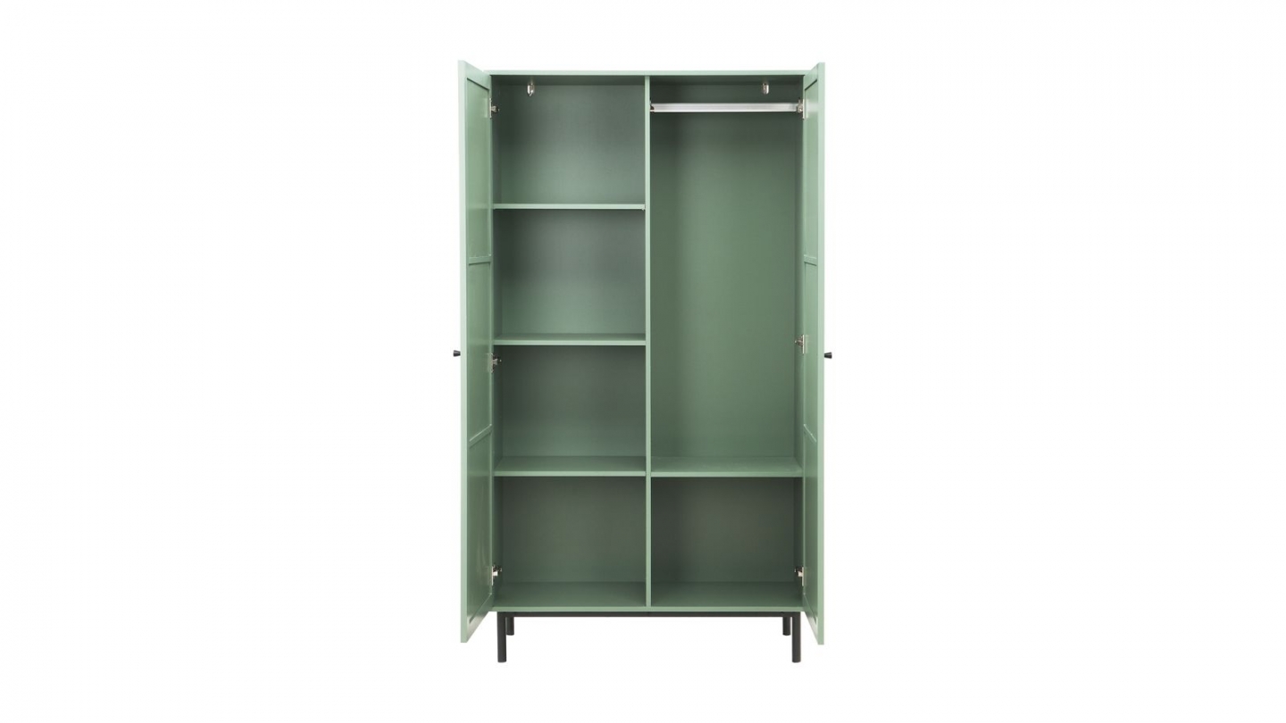 Armoire 2 portes bicolore vert / cannage L100xP40xH185 cm - Luma