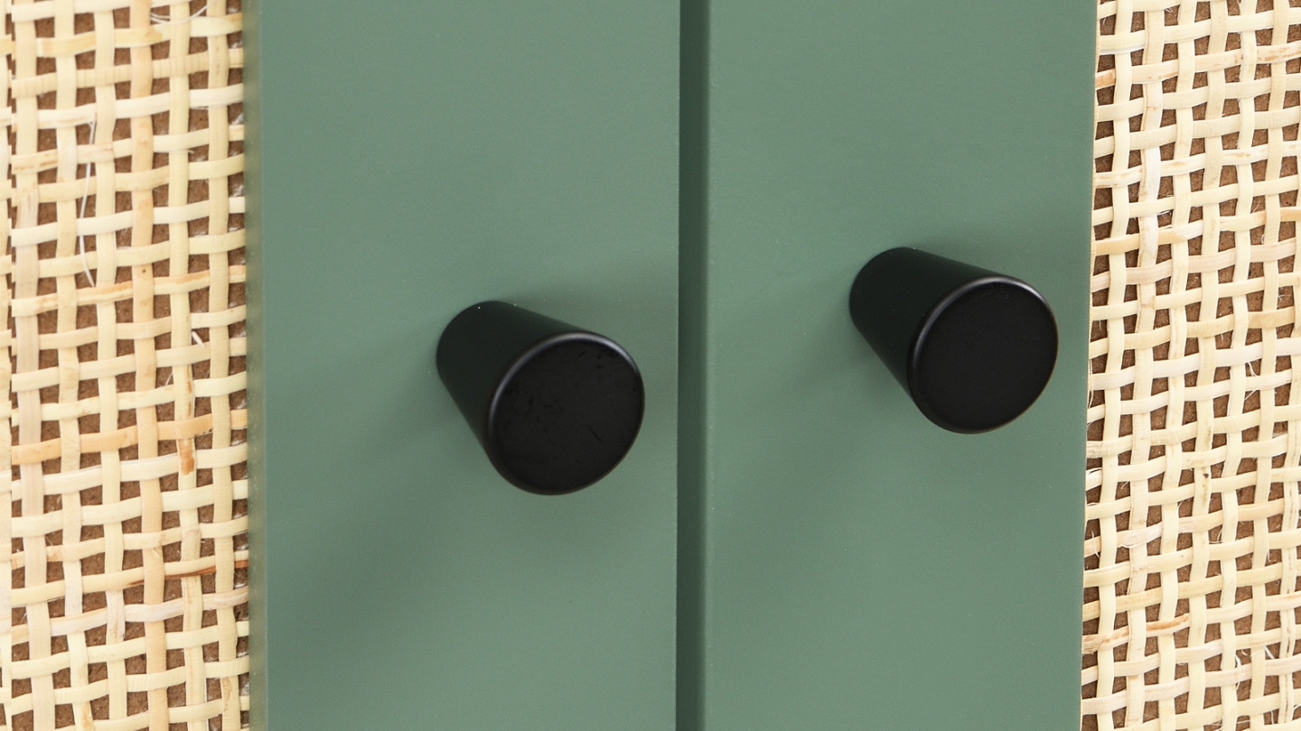 Armoire 2 portes bicolore vert / cannage L100xP40xH185 cm - Luma