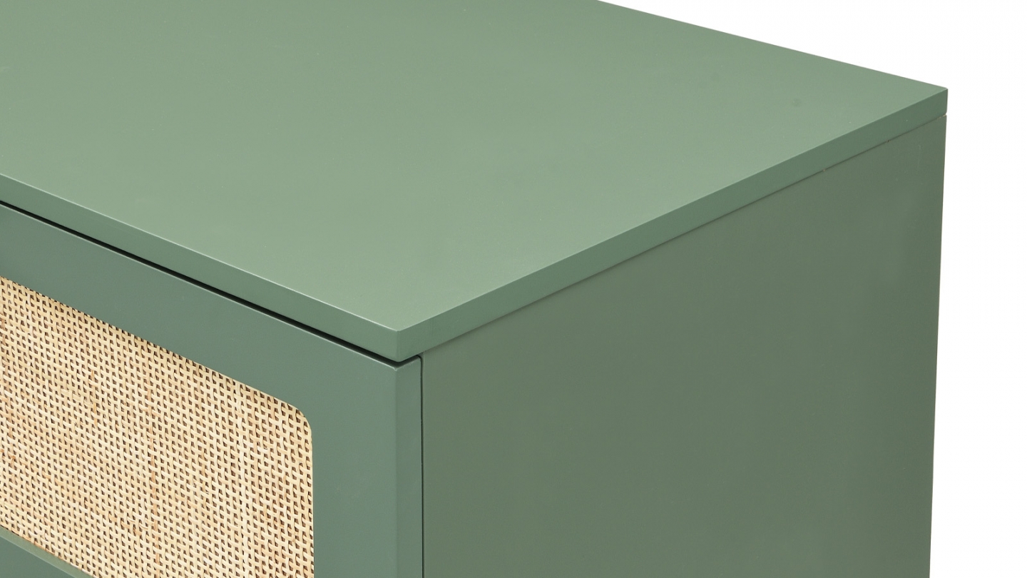 Commode en cannage 6 tiroirs verte 120cm - Luma