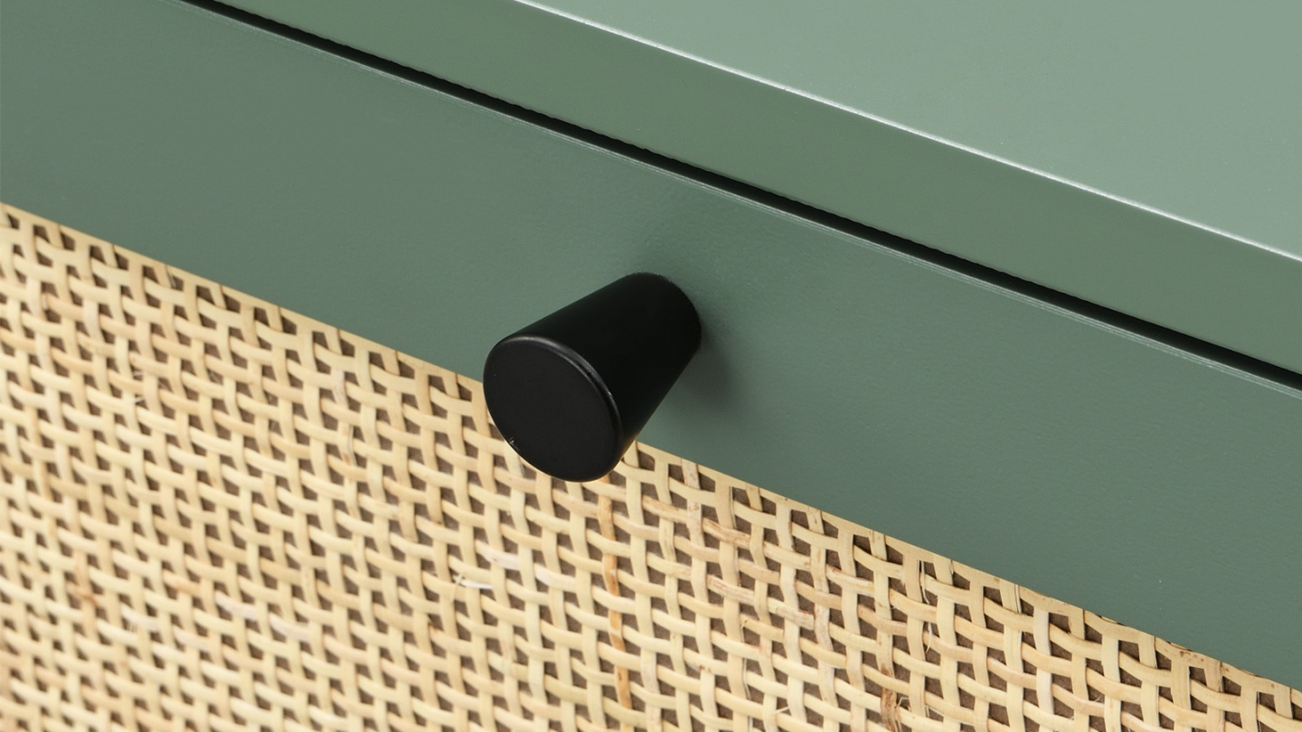 Commode en cannage 6 tiroirs verte 120cm - Luma