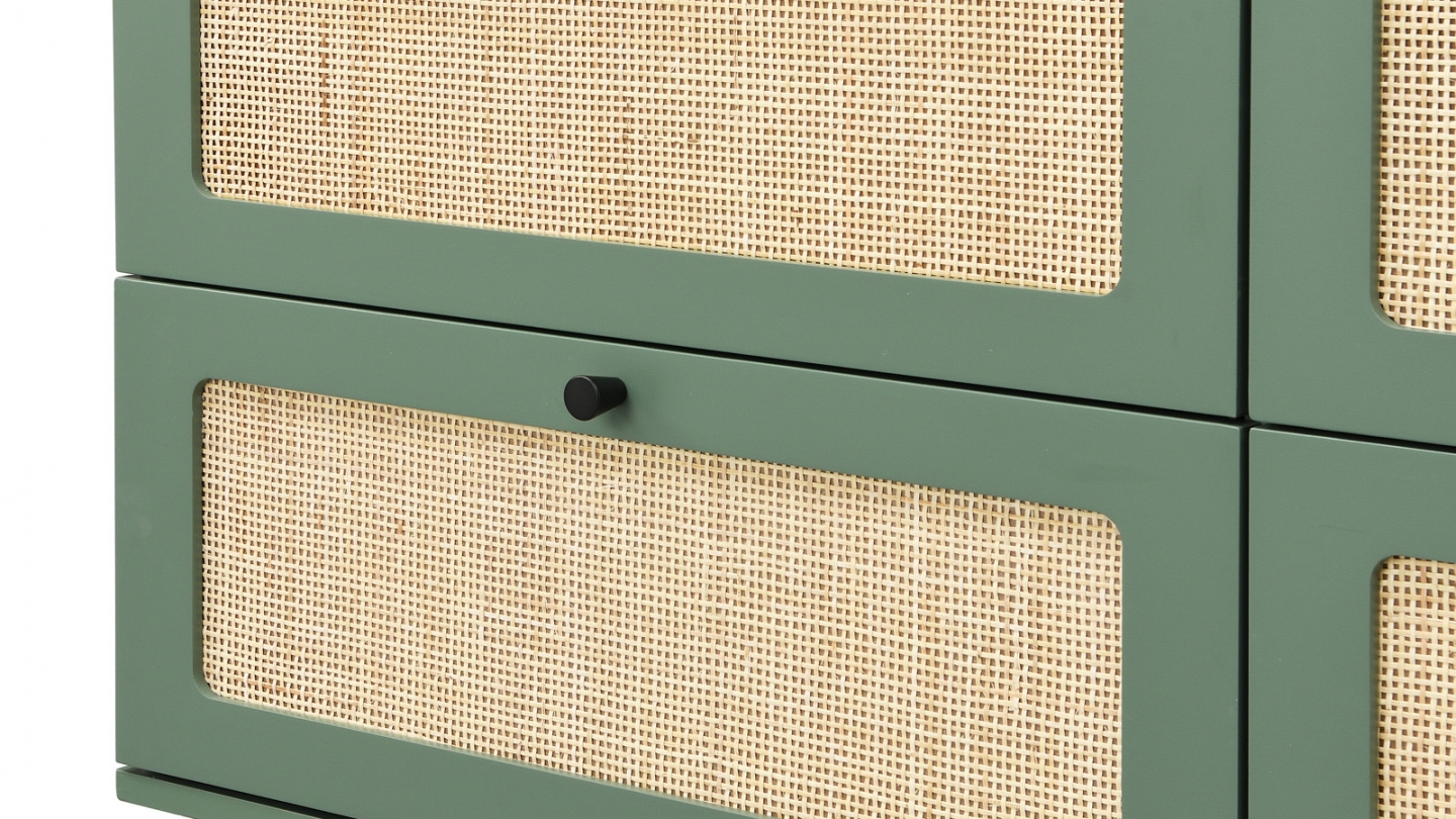 Commode en cannage 6 tiroirs verte 120cm - Luma