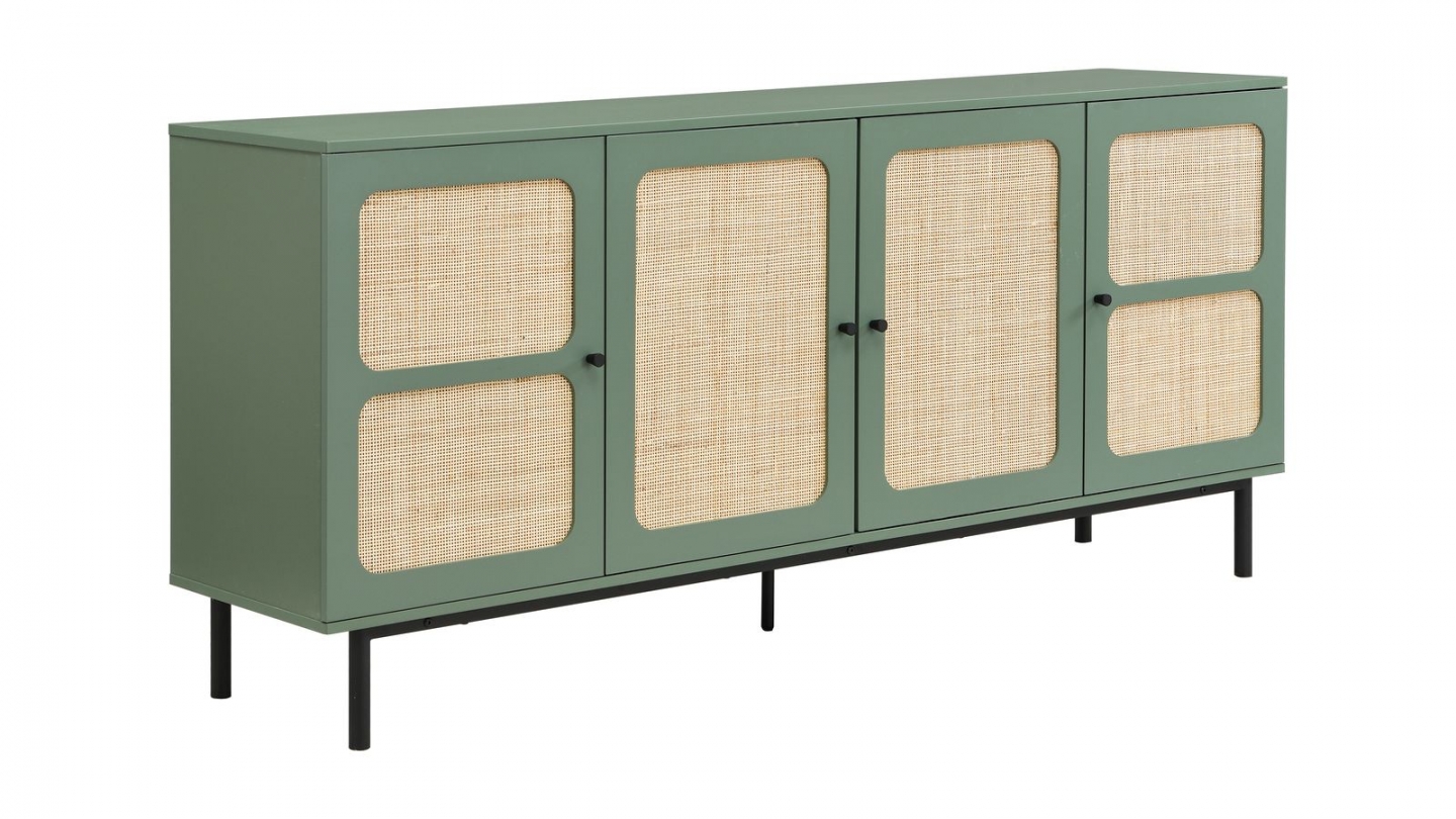 Buffet en cannage 4 portes 180cm vert - Luma