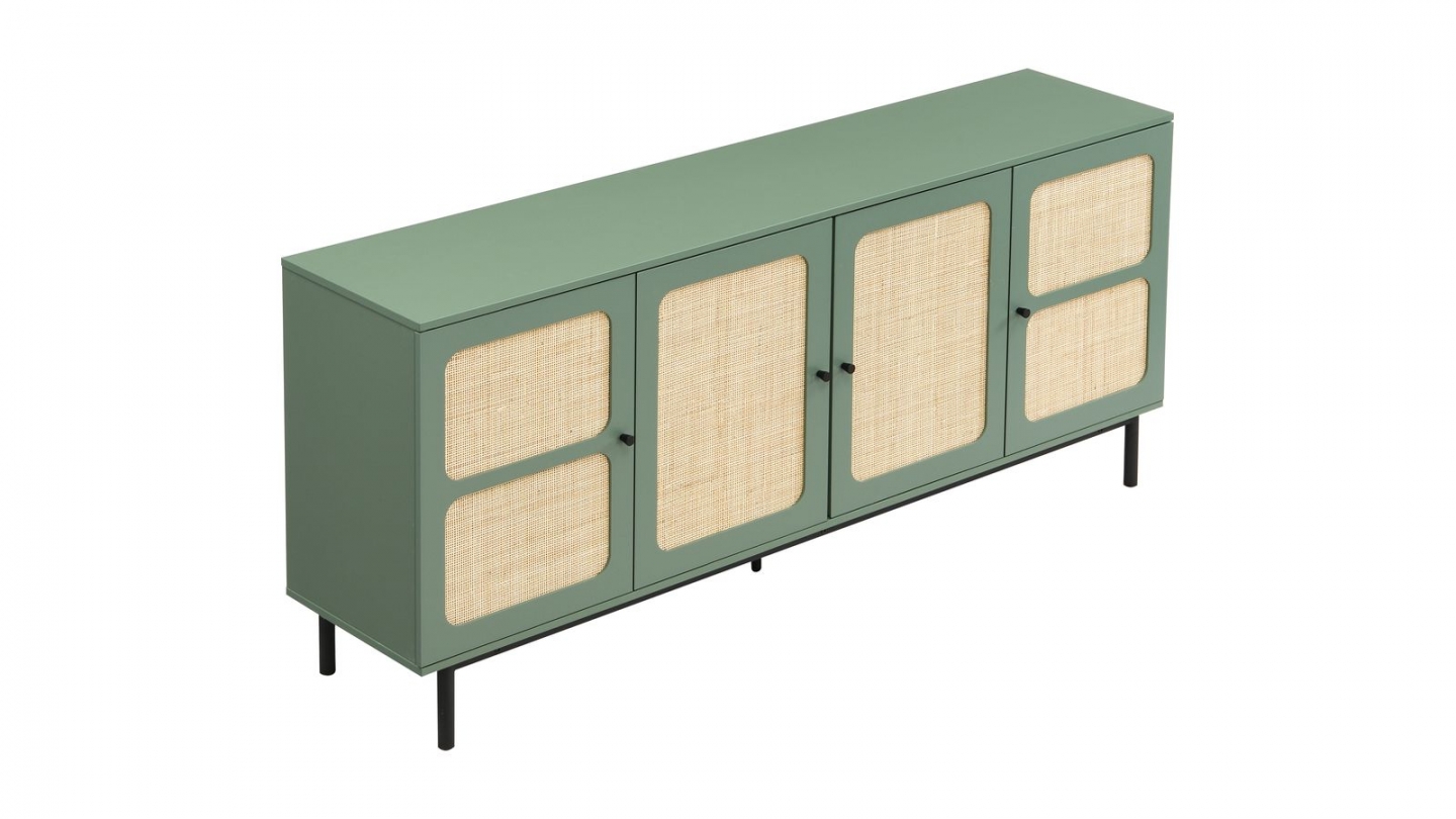 Buffet en cannage 4 portes 180cm vert - Luma