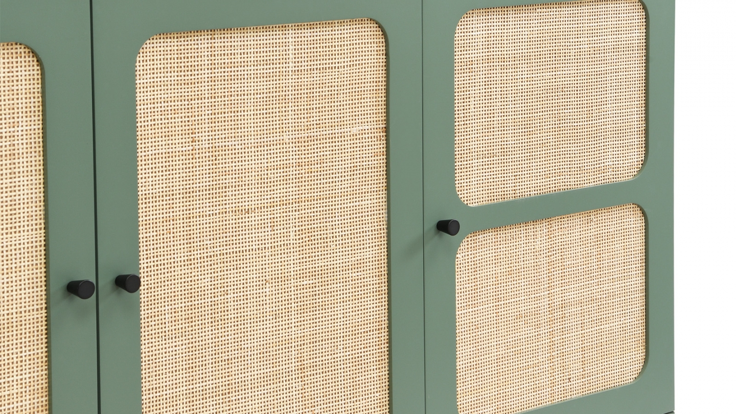 Buffet en cannage 4 portes 180cm vert - Luma