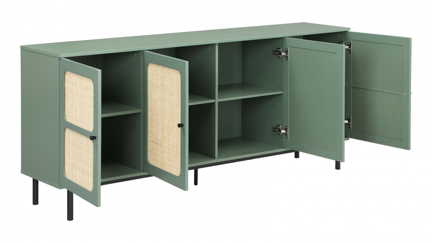 Buffet en cannage 4 portes 180cm vert - Luma
