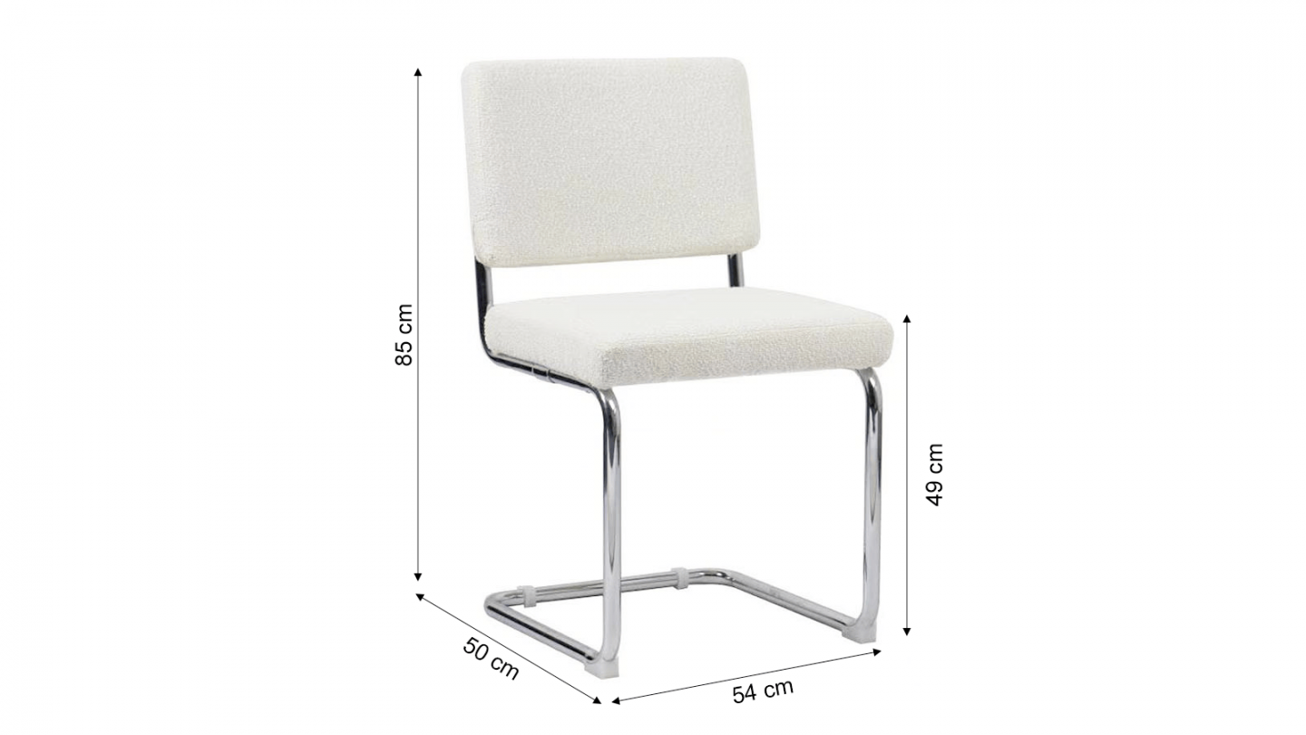 Lot de 2 chaises en tissu bouclé écru et métal chromé - Dulce Lot de 2 chaises en tissu bouclé écru et métal chromé - Dulce