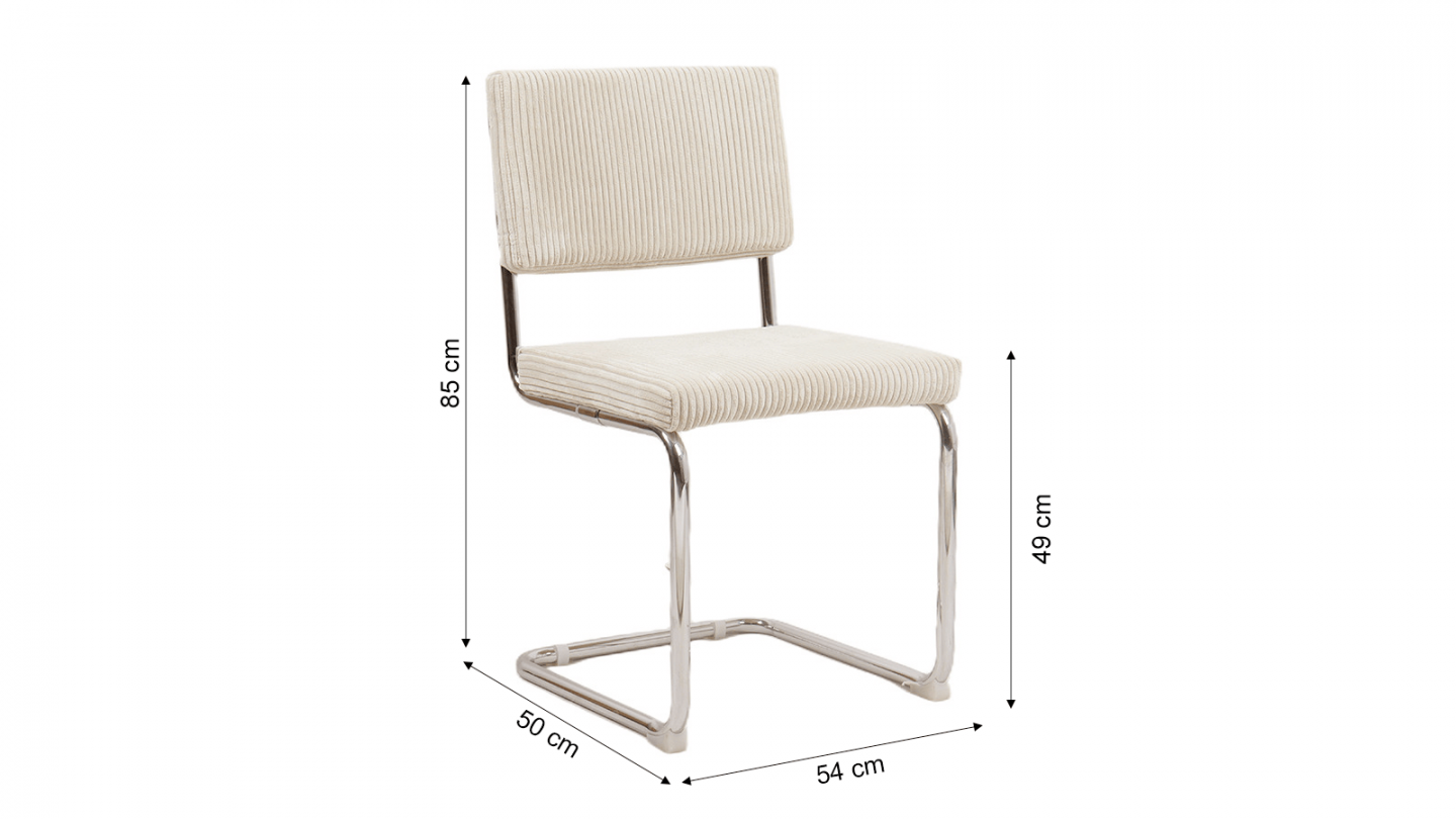 Lot de 2 chaises en velours côtelé beige et métal chromé - Dulce