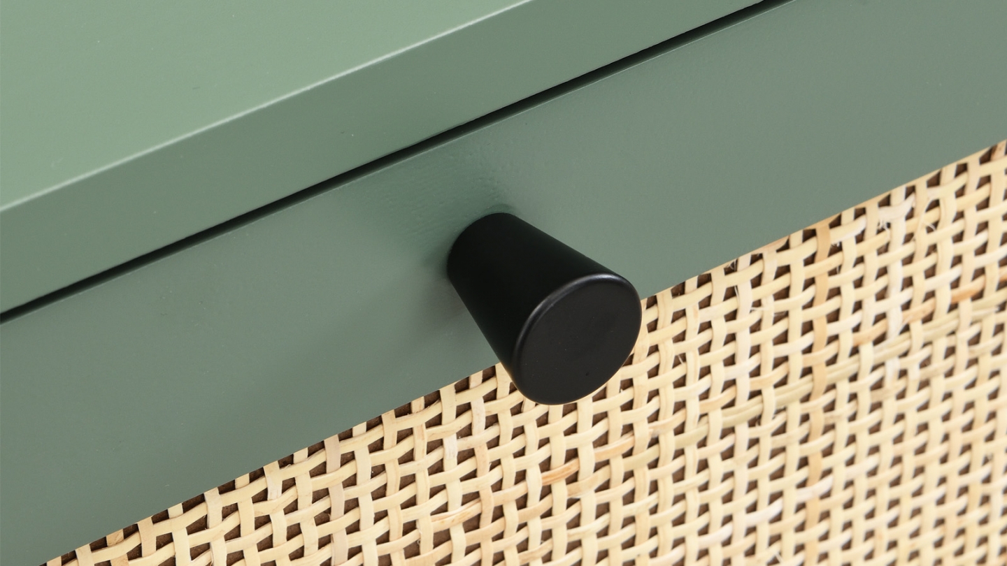 Commode en cannage 3 tiroirs verte 105cm - Luma