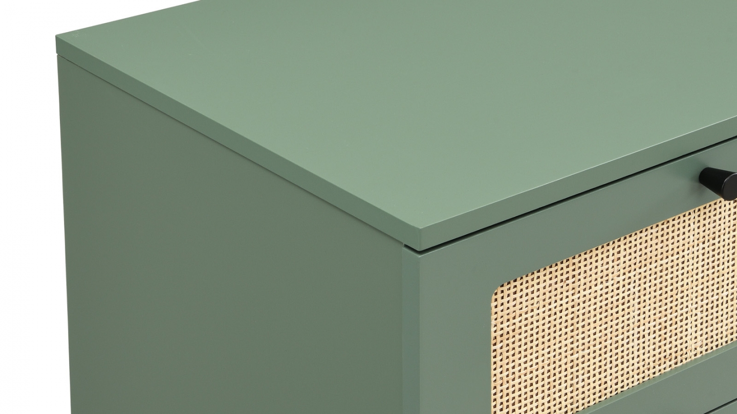 Commode en cannage 3 tiroirs verte 105cm - Luma