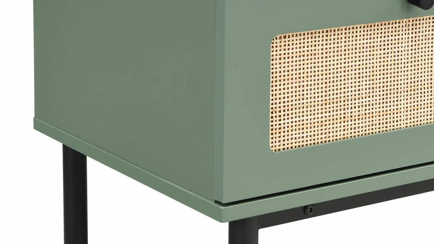 Commode en cannage 3 tiroirs verte 105cm - Luma
