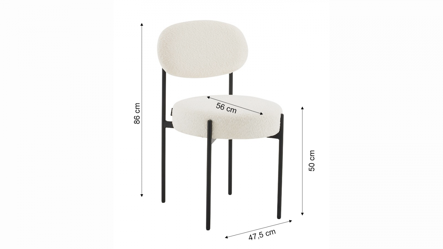 Lot de 2 chaises en tissu bouclé écru, piètement métal noir - Evora