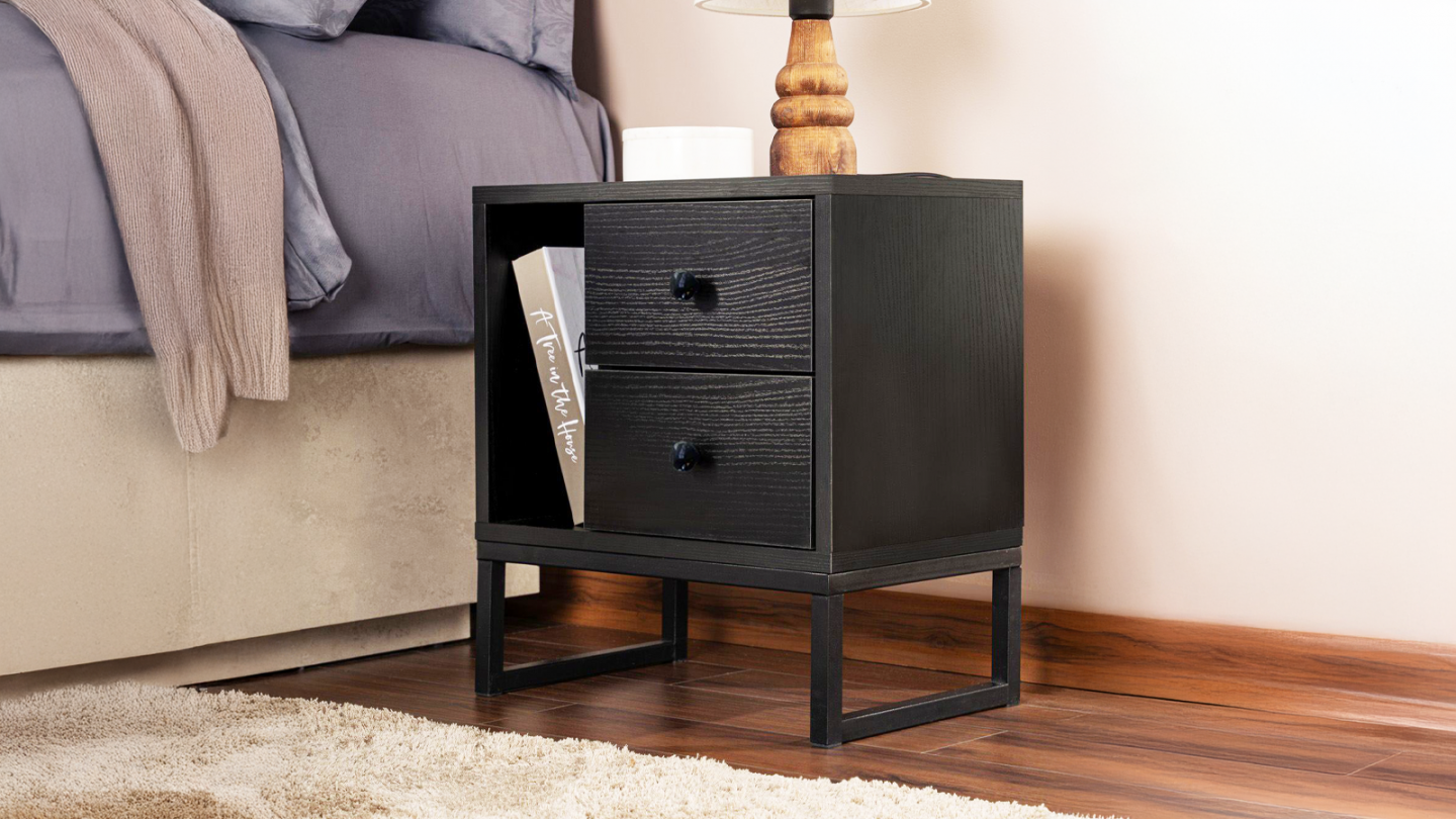 Table de chevet 2 tiroirs noir 45 cm - Lior Table de chevet 2 tiroirs noir 45 cm - Lior