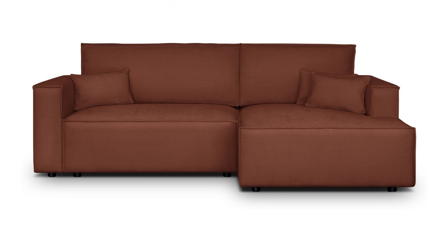 Canapé d'angle à droite convertible 3 places en tissu chenille rouille foncé - Asti Canapé d'angle à droite convertible 3 places en tissu chenille rouille foncé - Asti