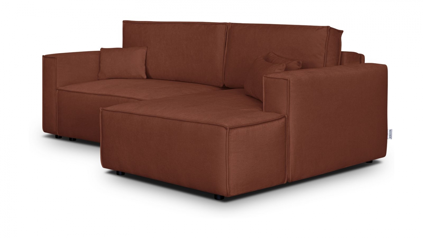 Canapé d'angle à droite convertible 3 places en tissu chenille rouille foncé - Asti Canapé d'angle à droite convertible 3 places en tissu chenille rouille foncé - Asti