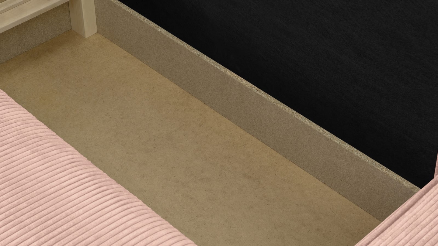 Canapé d'angle convertible réversible 4 places avec coffre de rangement en velours côtelé rose pâle - Livia Canapé d'angle convertible réversible 4 places avec coffre de rangement en velours côtelé rose pâle - Livia