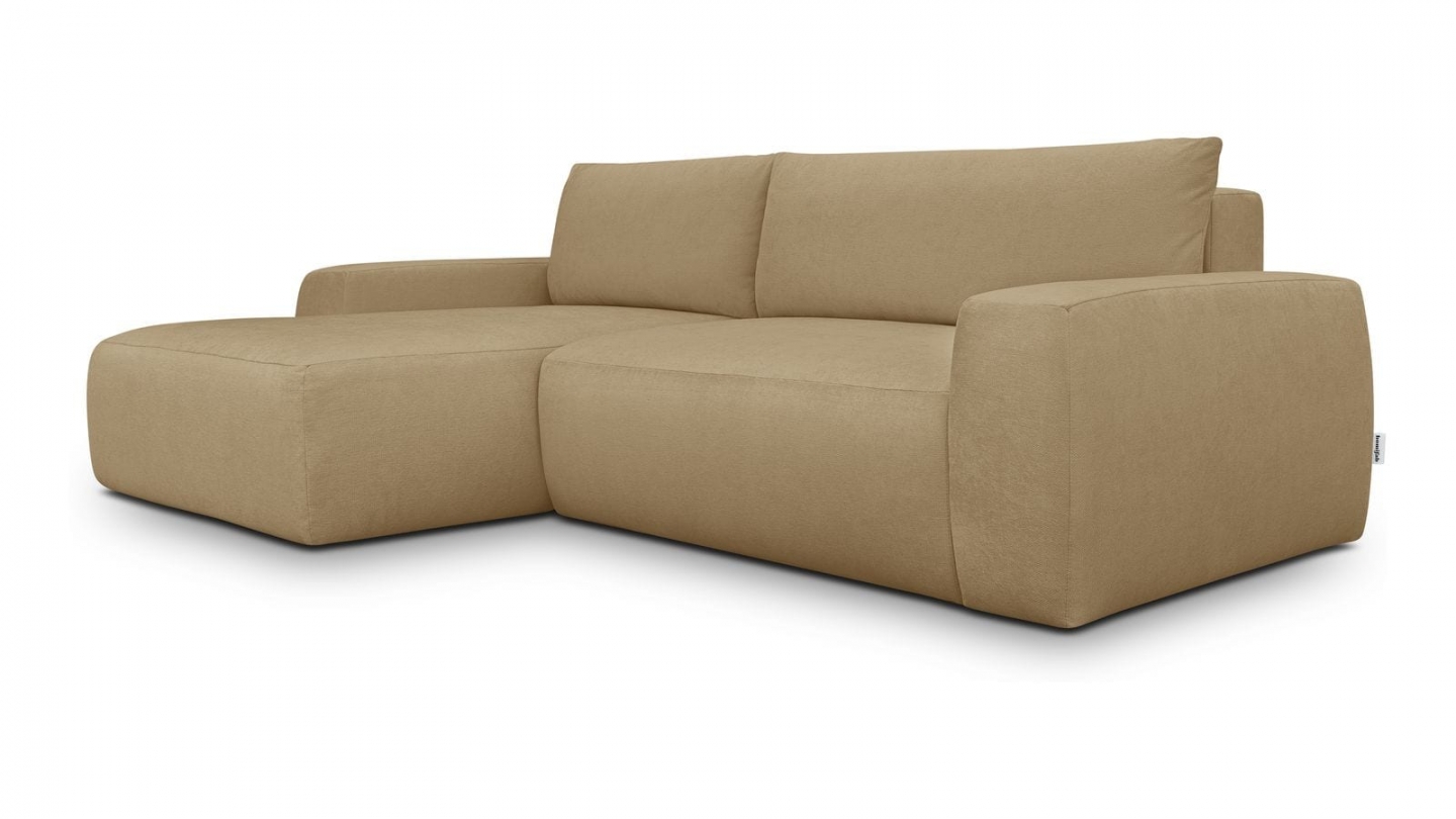 Canapé d'angle gauche convertible 3 places en tissu chenille miel - Sonny Canapé d'angle gauche convertible 3 places en tissu chenille miel - Sonny