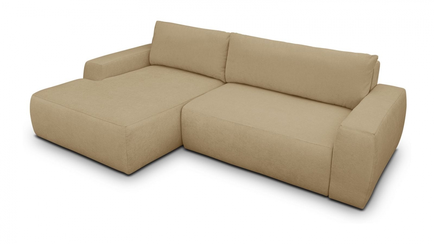 Canapé d'angle gauche convertible 3 places en tissu chenille miel - Sonny Canapé d'angle gauche convertible 3 places en tissu chenille miel - Sonny