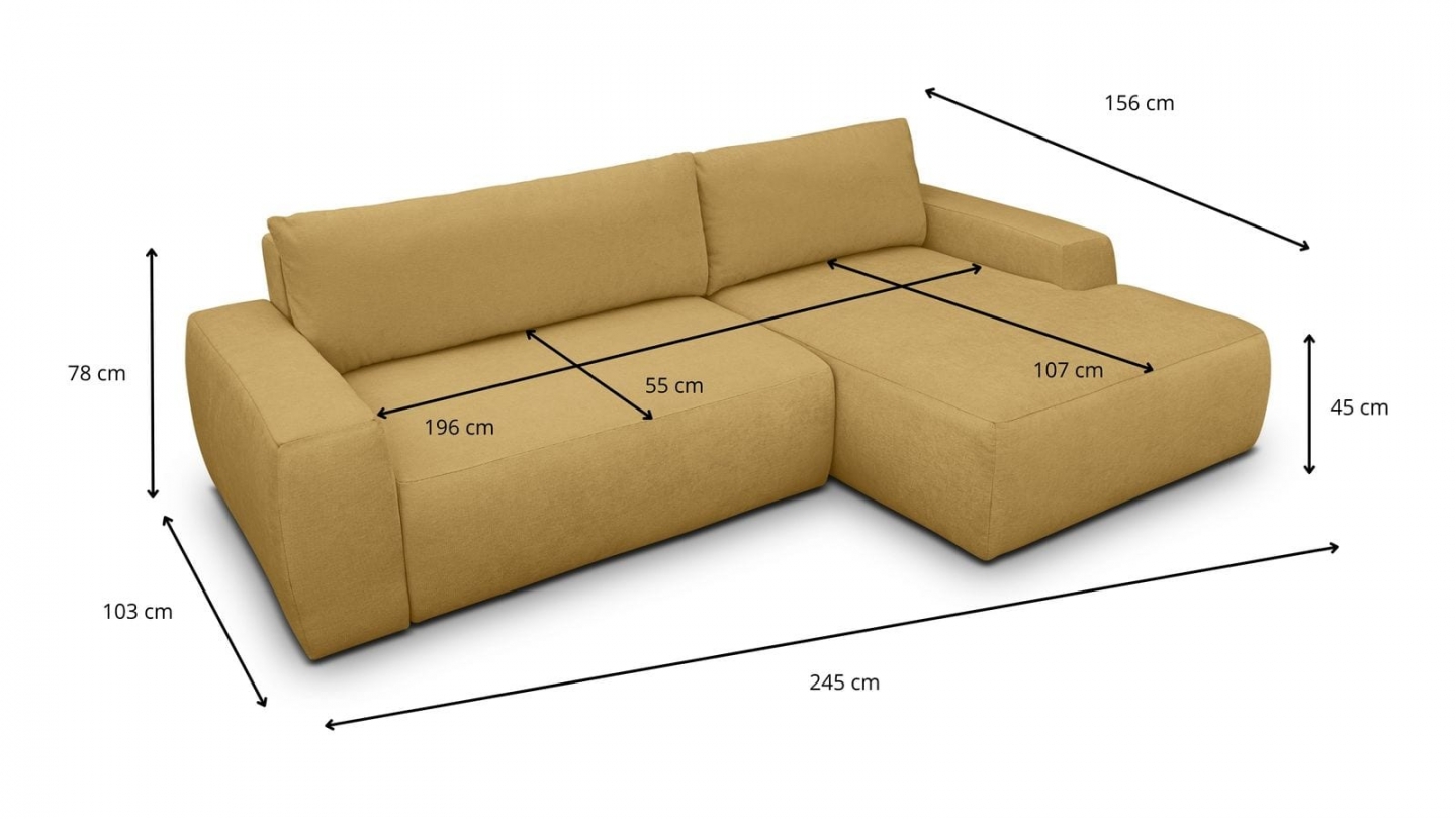 Canapé d'angle droit convertible 3 places en tissu chenille jaune moutarde - Sonny Canapé d'angle droit convertible 3 places en tissu chenille jaune moutarde - Sonny