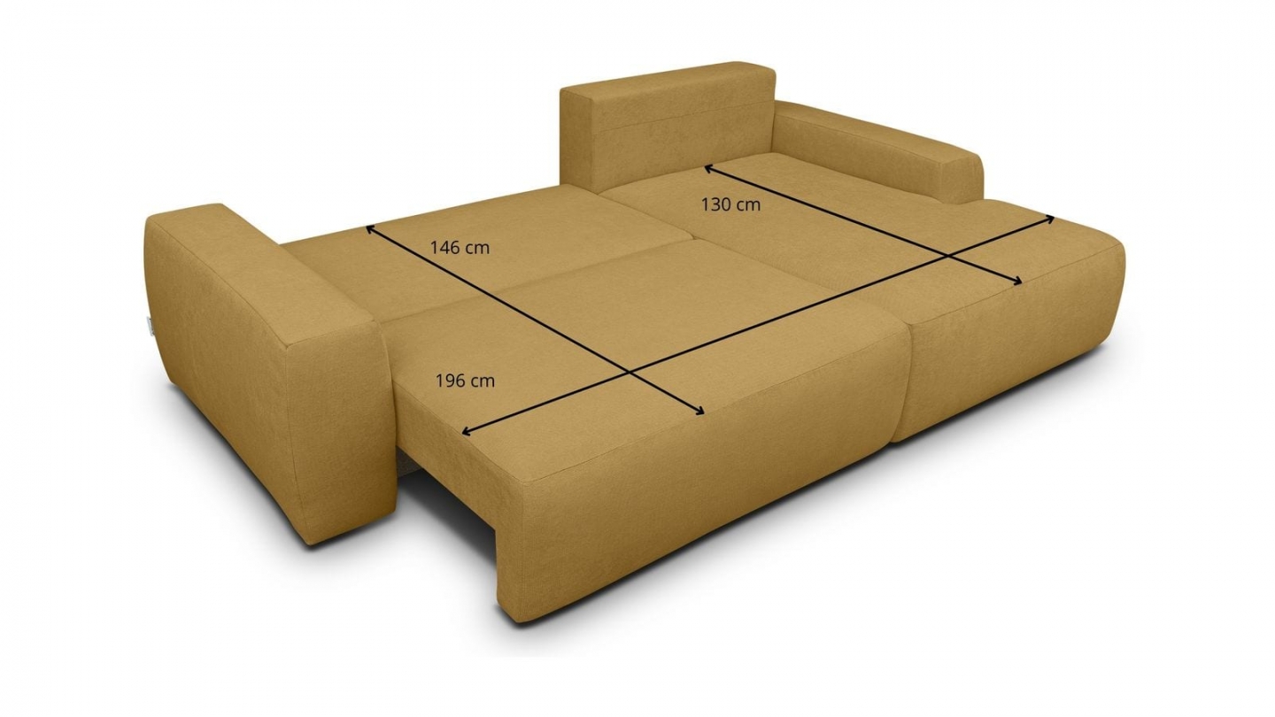 Canapé d'angle droit convertible 3 places en tissu chenille jaune moutarde - Sonny Canapé d'angle droit convertible 3 places en tissu chenille jaune moutarde - Sonny