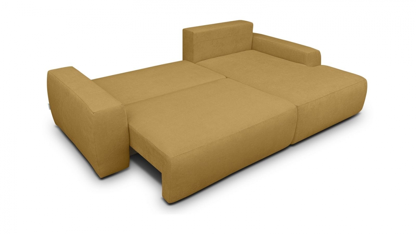 Canapé d'angle droit convertible 3 places en tissu chenille jaune moutarde - Sonny Canapé d'angle droit convertible 3 places en tissu chenille jaune moutarde - Sonny