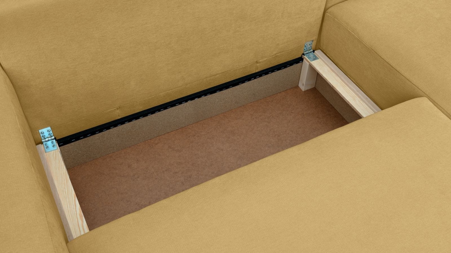 Canapé d'angle droit convertible 3 places en tissu chenille jaune moutarde - Sonny Canapé d'angle droit convertible 3 places en tissu chenille jaune moutarde - Sonny